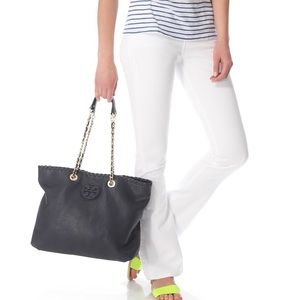 Tory Burch East West Marion Black Leather Tote